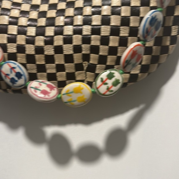 CLARE V bag petit moyen checkered bag with porcelain flower strap - Picture 5 of 11